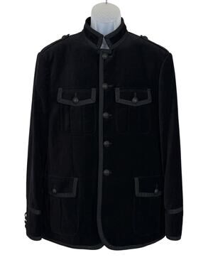 Express Velvet Military Epaulets Goth New Romantic Jacket Slim Blazer Black 42L